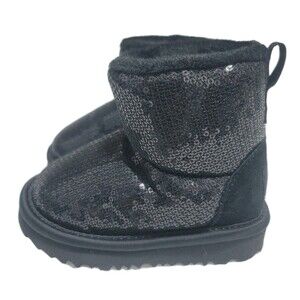 Ugg Toddlers Girls Size 6 Black Classic Mini Mirror Ball  Sequin Boots